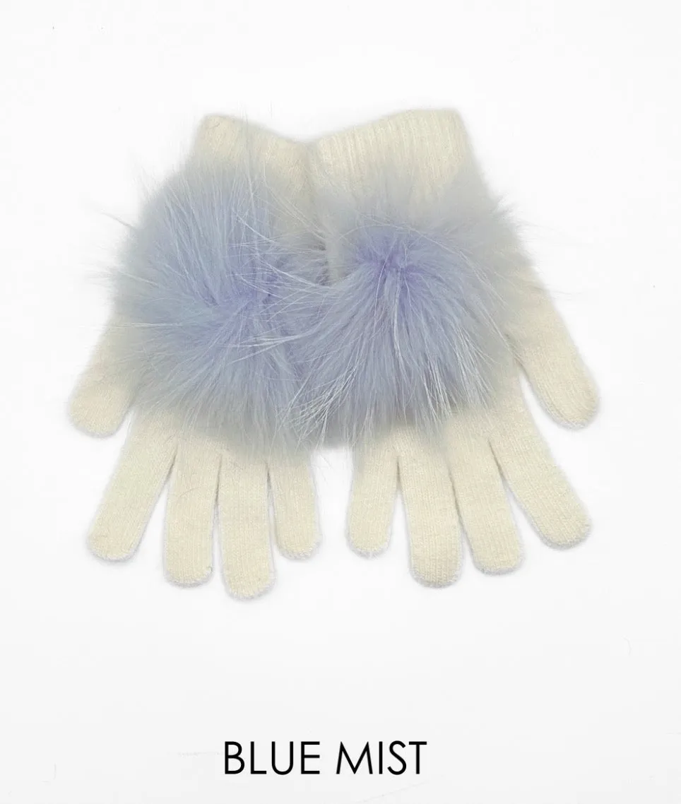 Gloves, Angora Wool with Genuine Fur Pom, Multiple Colors - Linda Richards - Style GL04