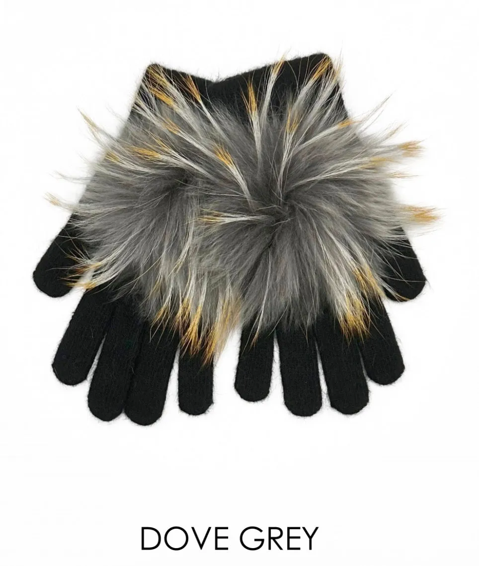 Gloves, Angora Wool with Genuine Fur Pom, Multiple Colors - Linda Richards - Style GL04