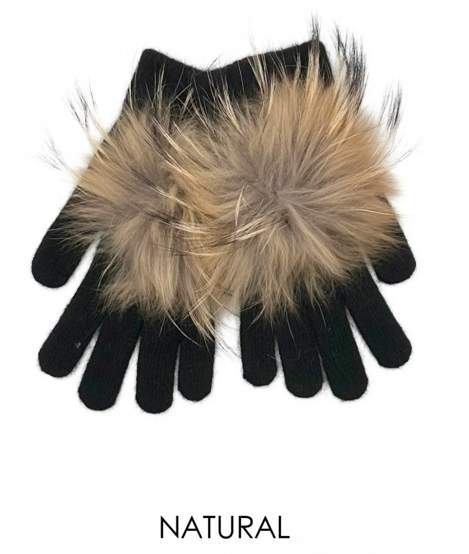 Gloves, Angora Wool with Genuine Fur Pom, Multiple Colors - Linda Richards - Style GL04