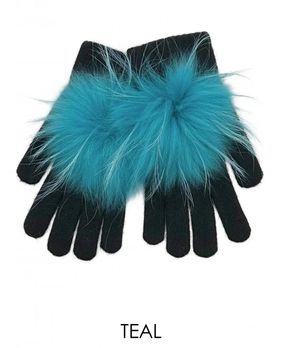 Gloves, Angora Wool with Genuine Fur Pom, Multiple Colors - Linda Richards - Style GL04