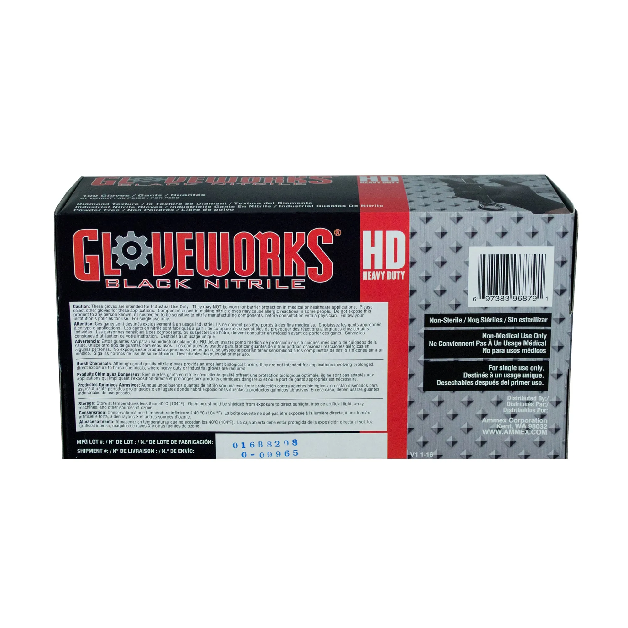 Gloveworks HD Black Nitrile Disposable Gloves-Box of 100 Gloves
