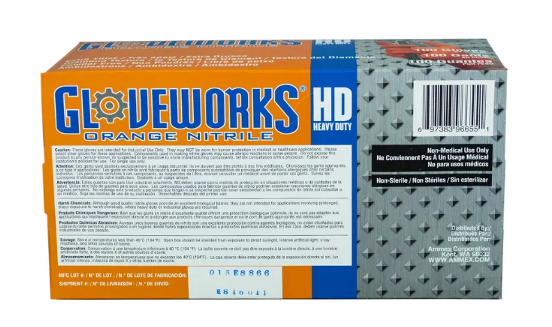Gloveworks HD Orange Nitrile Gloves-Case of 1000 Gloves