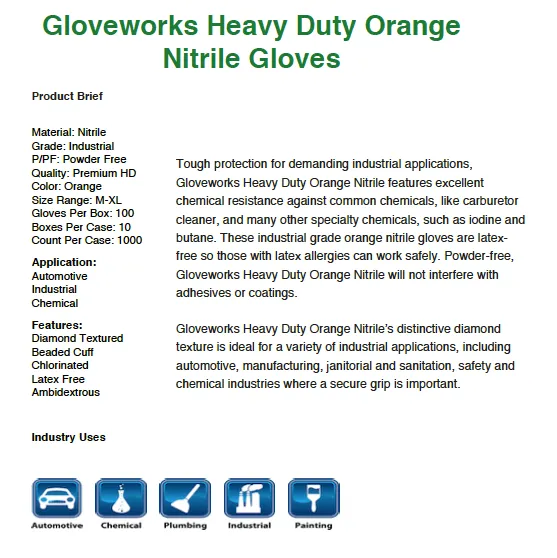 Gloveworks HD Orange Nitrile Gloves-Case of 1000 Gloves