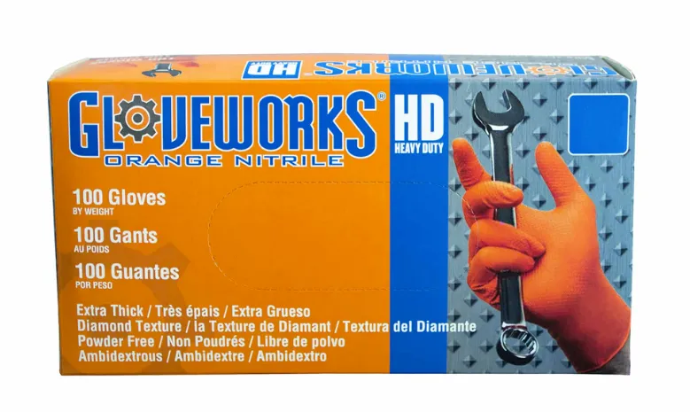 Gloveworks HD Orange Nitrile Gloves-Case of 1000 Gloves