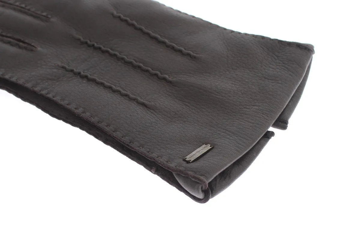 Gray Leather Cashmere Gloves