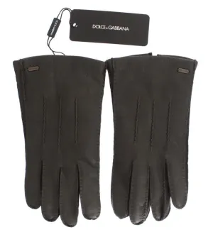 Gray Leather Cashmere Gloves