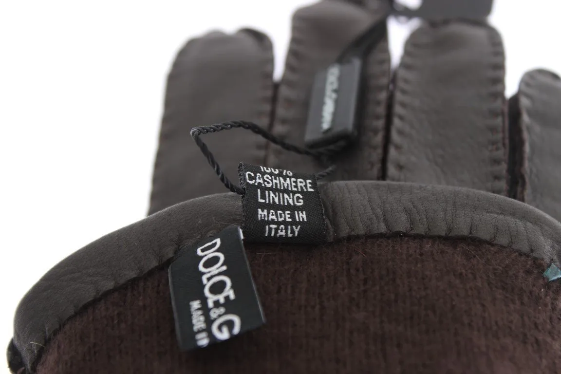 Gray Leather Cashmere Gloves