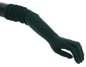 Green Ribbed Cashmere Elbow Gloves