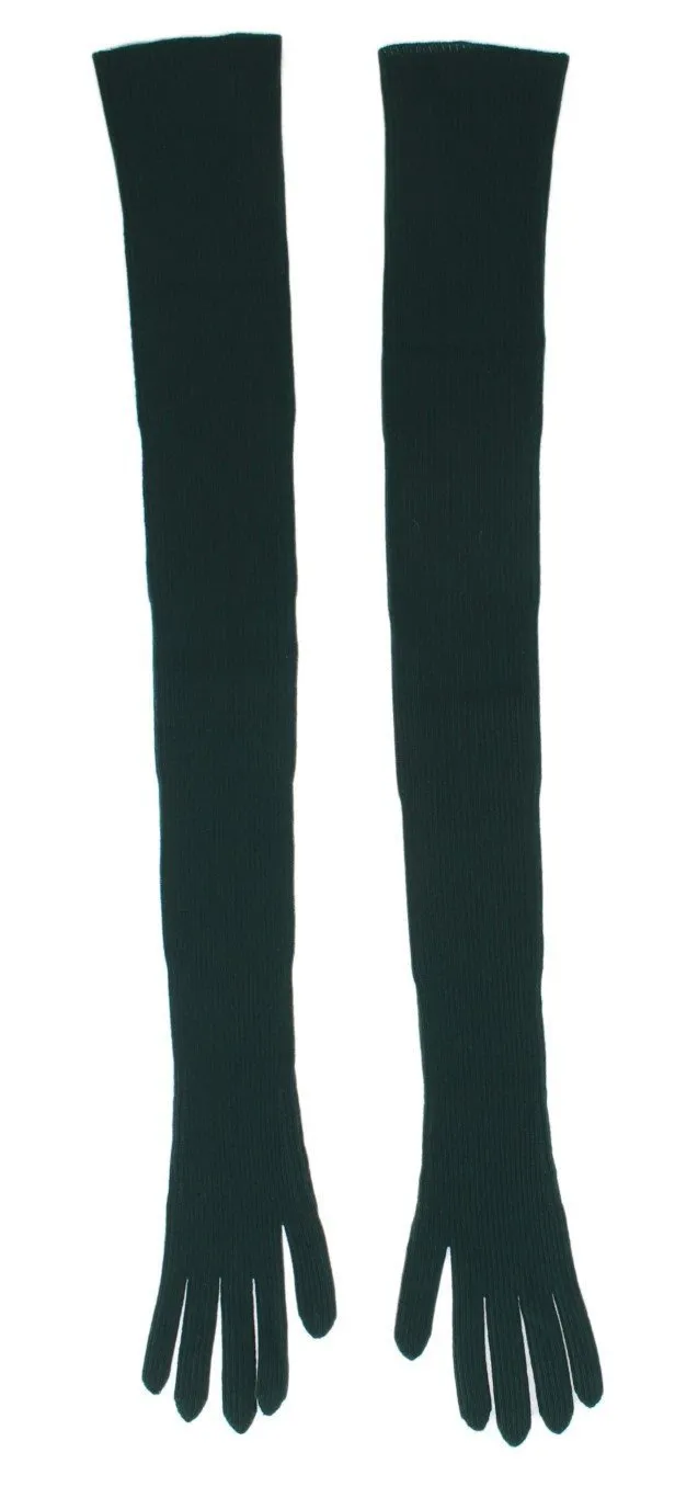Green Ribbed Cashmere Elbow Gloves