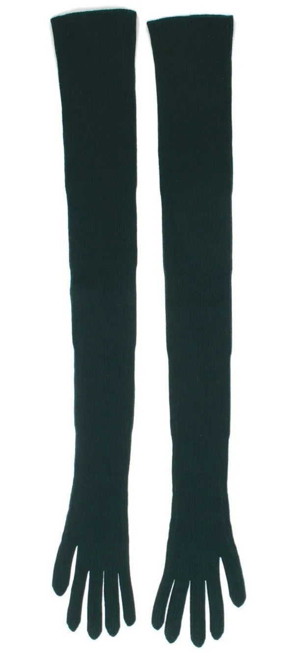Green Ribbed Cashmere Elbow Gloves
