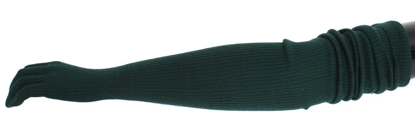 Green Ribbed Cashmere Elbow Gloves