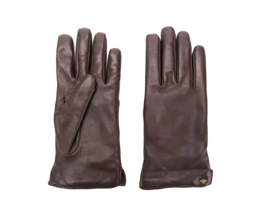 Gucci Bee Embellished Leather Gloves In Brown