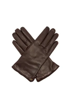 Gucci Bee Embellished Leather Gloves In Brown