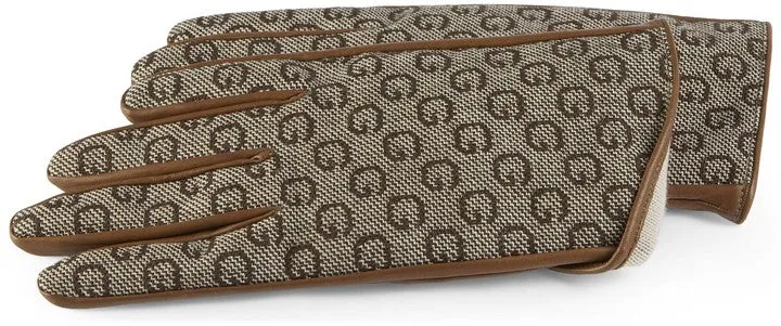 Gucci Men's Cashmere Lined Leather Gloves in Brown and Beige