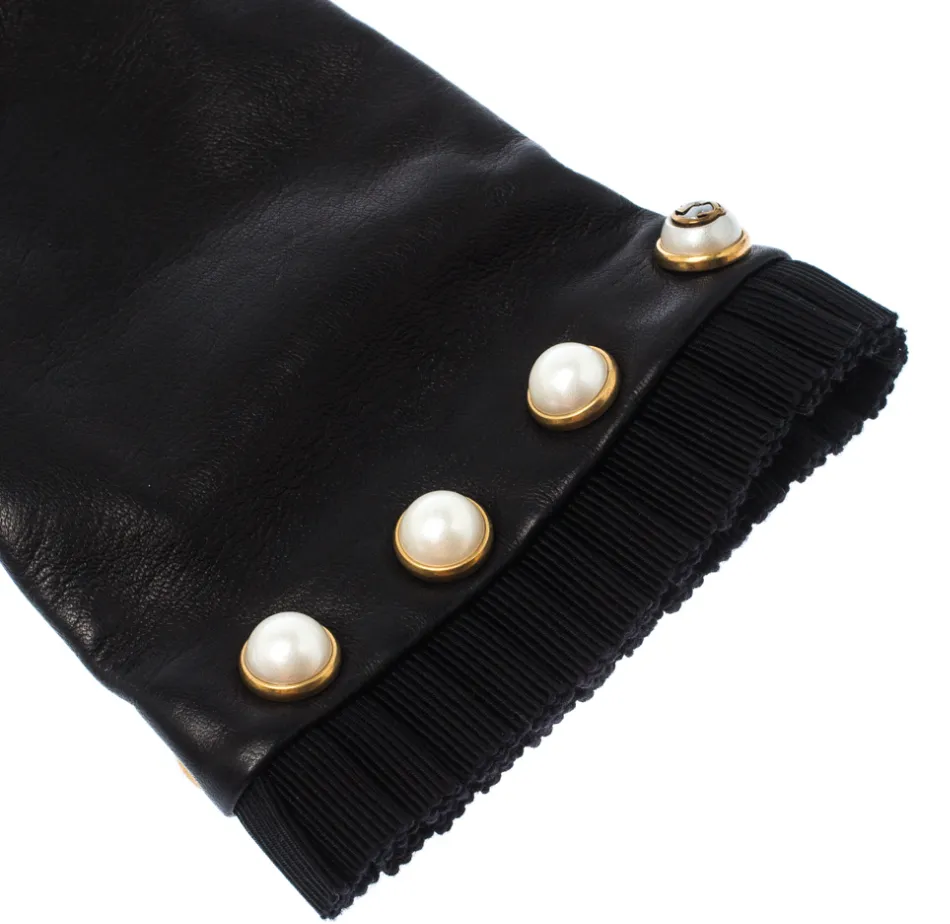 Gucci Nappa Pearl Gloves in Black Leather