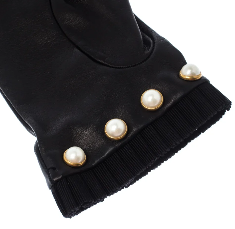 Gucci Nappa Pearl Gloves in Black Leather