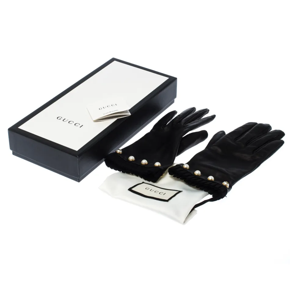 Gucci Nappa Pearl Gloves in Black Leather