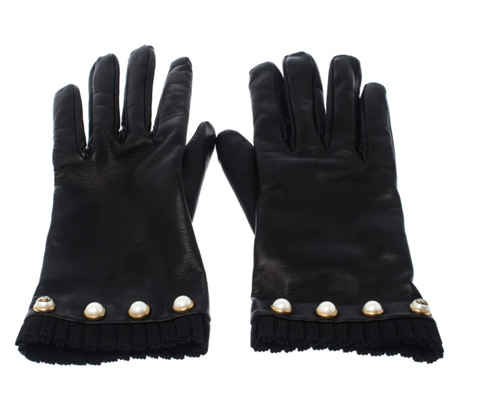 Gucci Nappa Pearl Gloves in Black Leather