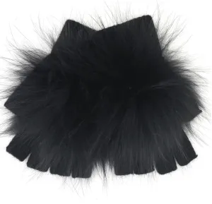 Hand Warmers, Fingerless Gloves, Angora Wool with Genuine Fur Pom, Multiple Colors - Linda Richards - Style HW62