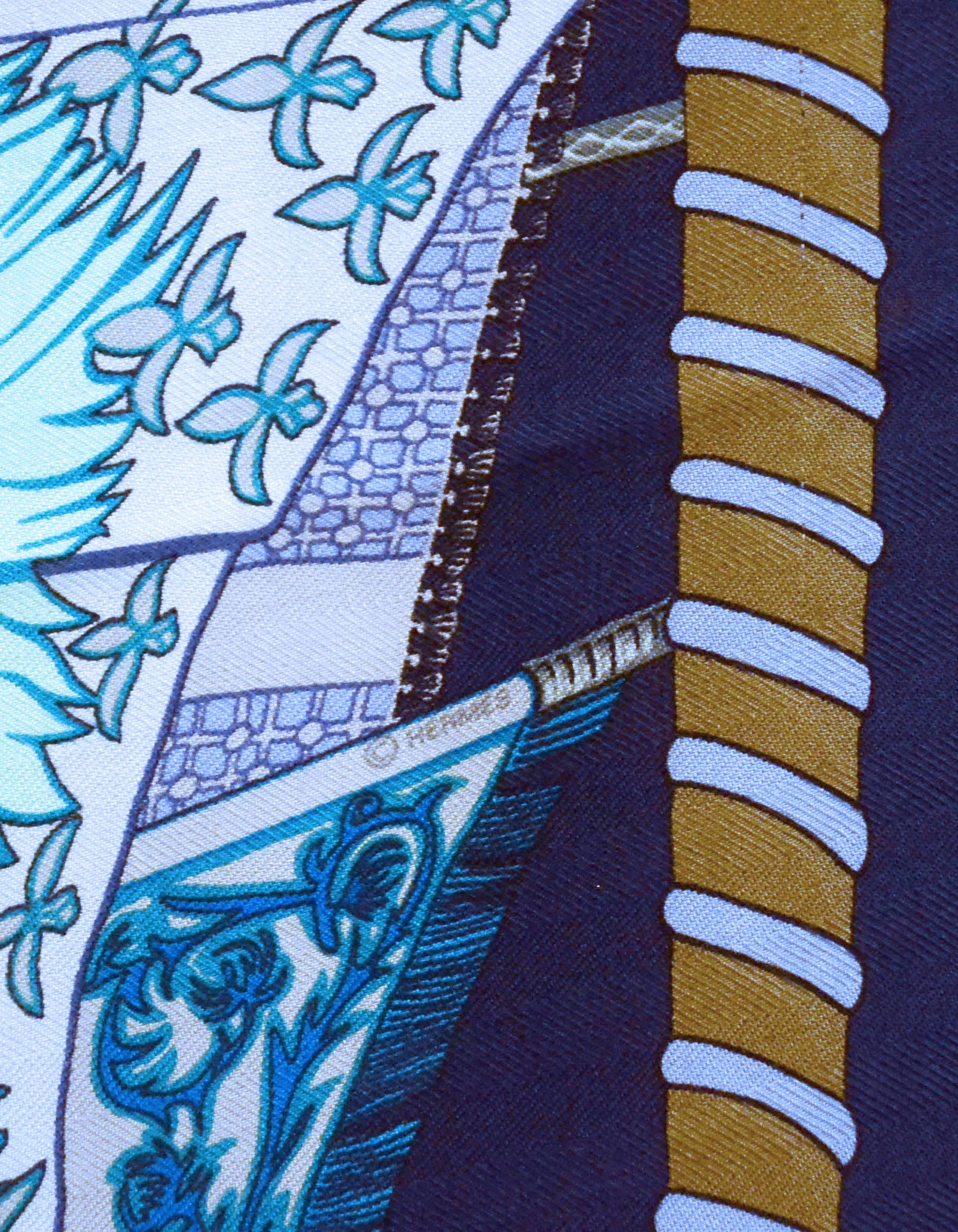 Hermes Blue Silk & Cashmere Etendards et Bannieres 140cm Shawl/Scarf