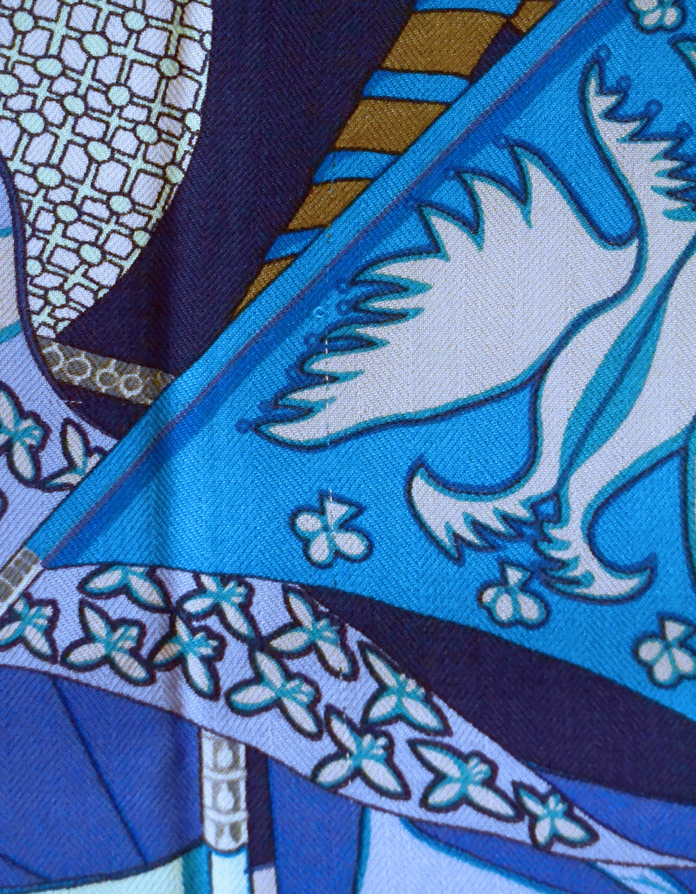 Hermes Blue Silk & Cashmere Etendards et Bannieres 140cm Shawl/Scarf