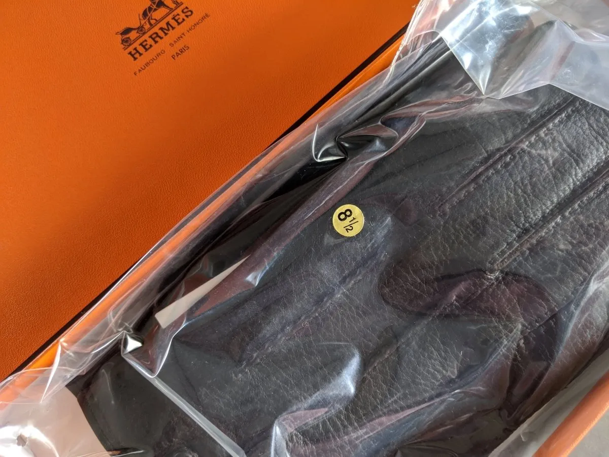 Hermes [GL08] Men's Ebene Deer/Cashmere Cerf GANTS HOMME CLOUS DE SELLE Gloves BNWTIB!