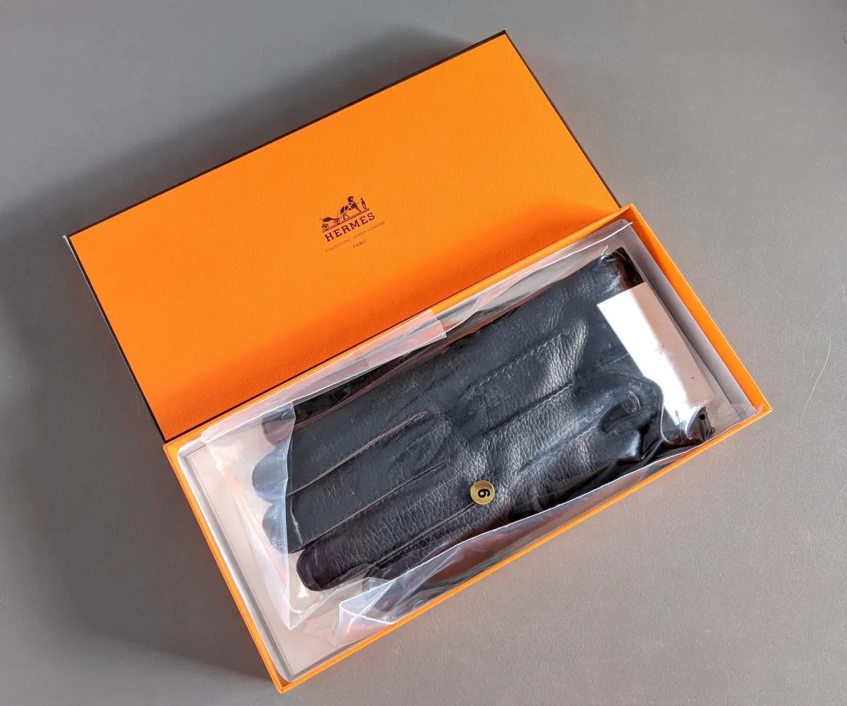Hermes [GL08] Men's Ebene Deer/Cashmere Cerf GANTS HOMME CLOUS DE SELLE Gloves BNWTIB!