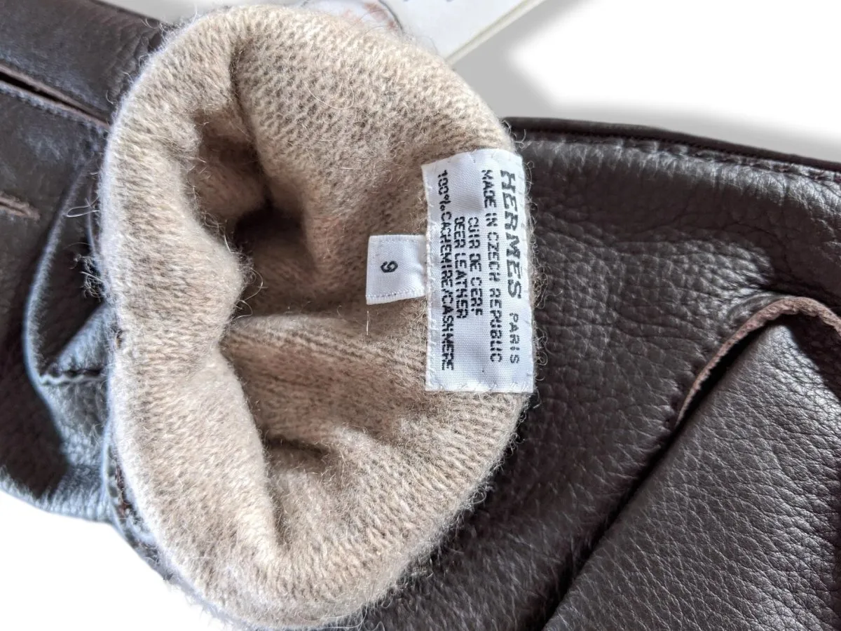 Hermes [GL08] Men's Ebene Deer/Cashmere Cerf GANTS HOMME CLOUS DE SELLE Gloves BNWTIB!
