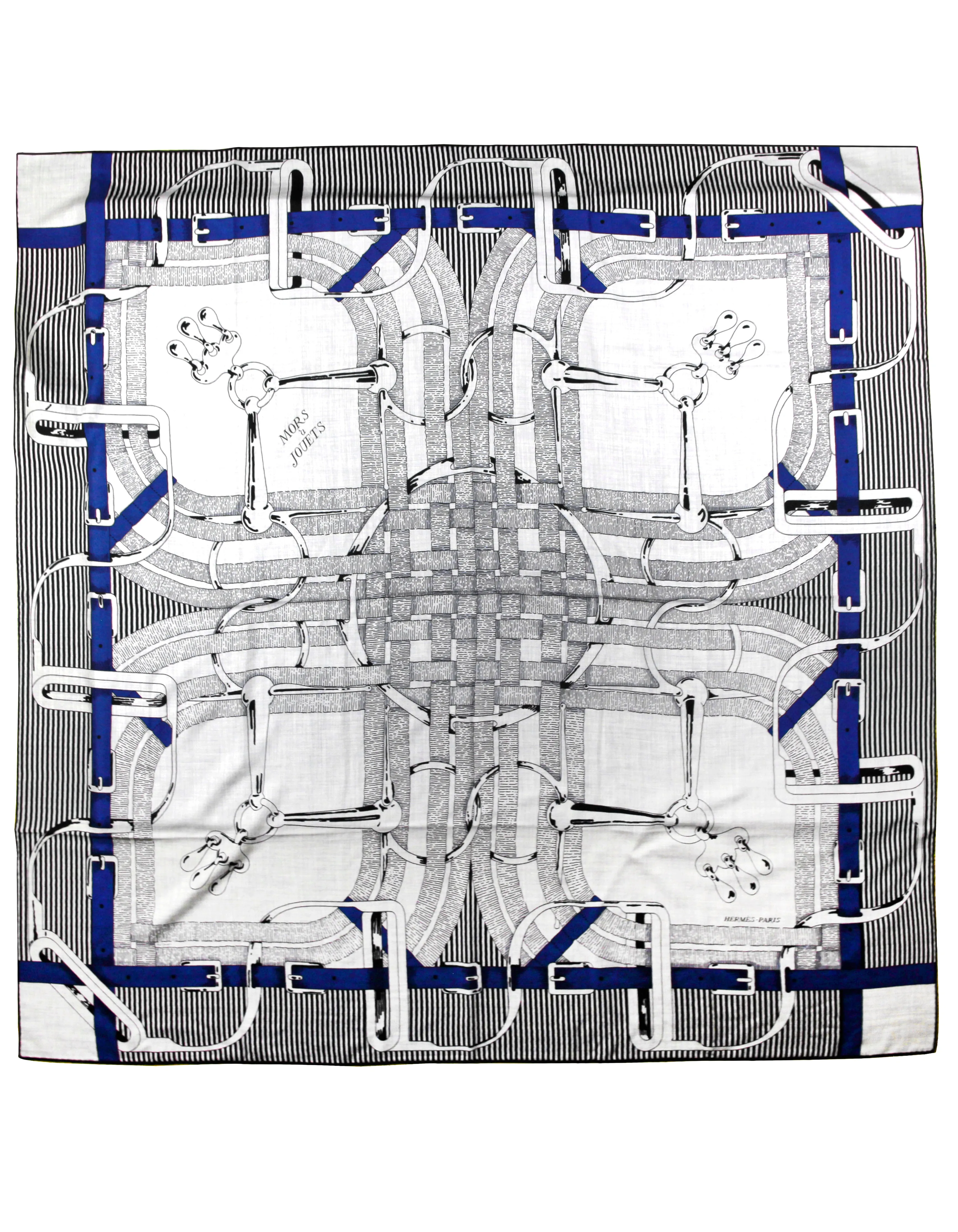 Hermes NEW Grey/Blue Mors a Jouets 140cm Silk/Cashmere Shawl