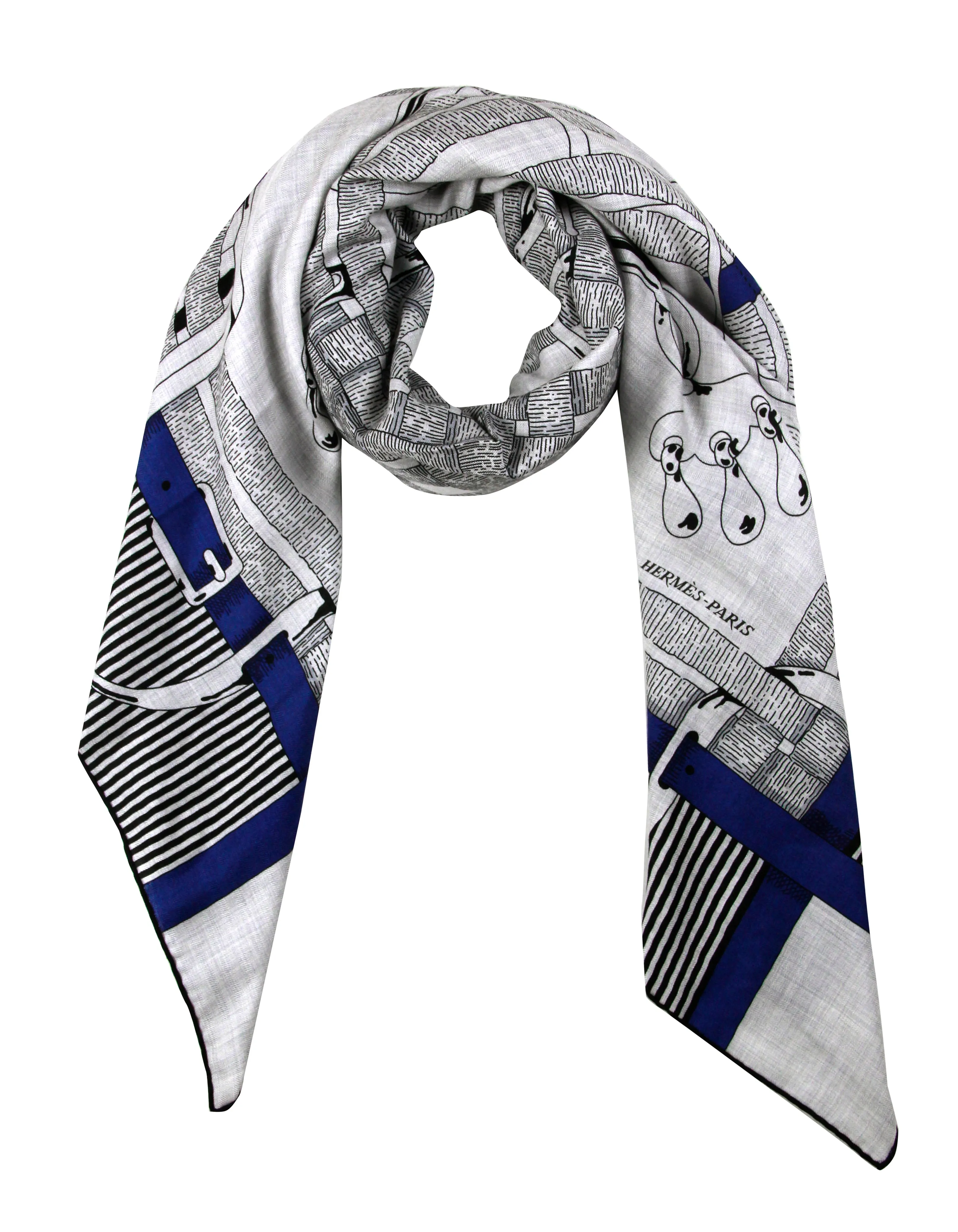 Hermes NEW Grey/Blue Mors a Jouets 140cm Silk/Cashmere Shawl