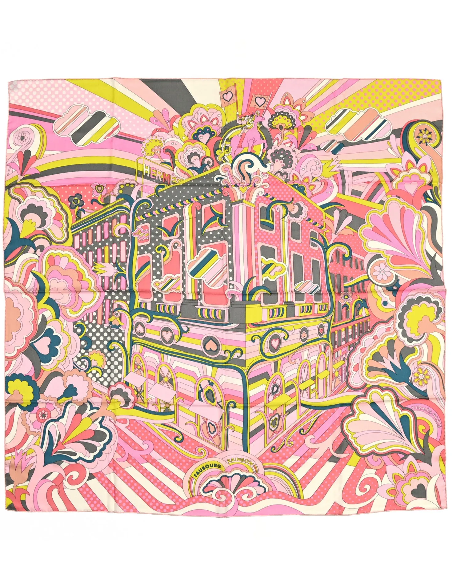 Hermes Pink Faubourg Rainbow 140cm Silk/Cashmere Shawl