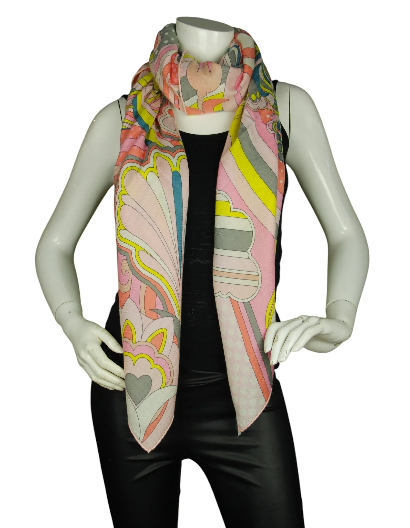 Hermes Pink Faubourg Rainbow 140cm Silk/Cashmere Shawl