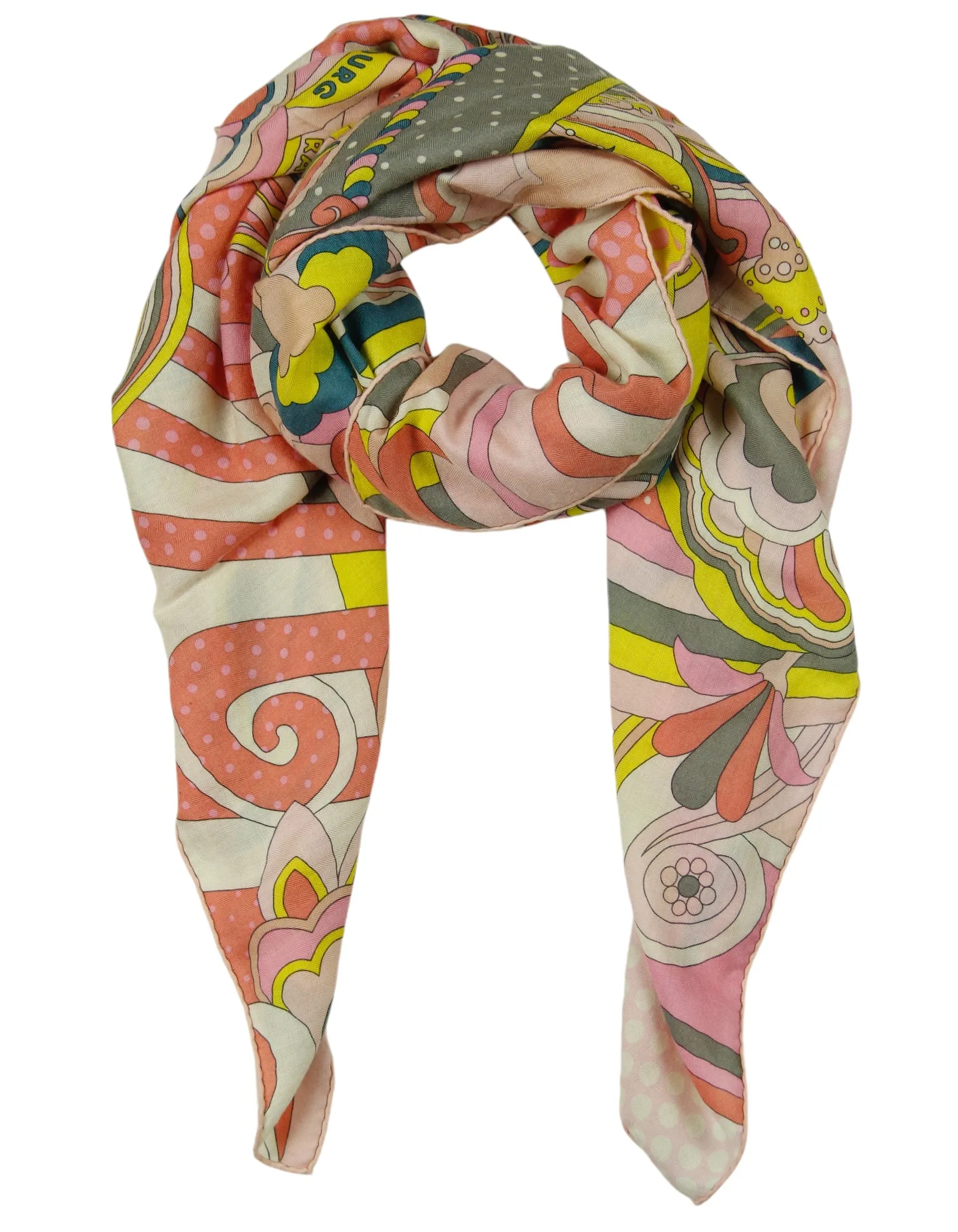 Hermes Pink Faubourg Rainbow 140cm Silk/Cashmere Shawl