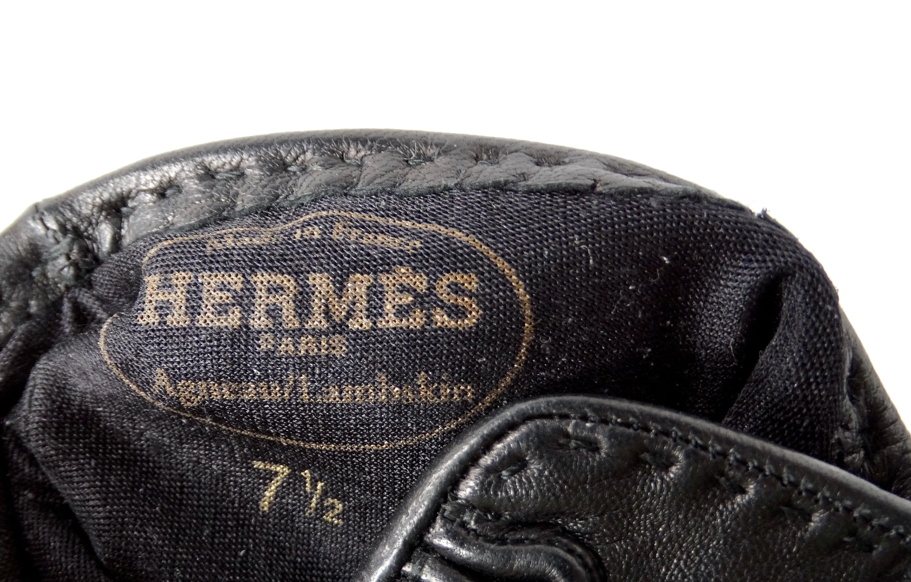 Hermes Sellier Black Lambskin Leather With Gold-Tone Button Gloves