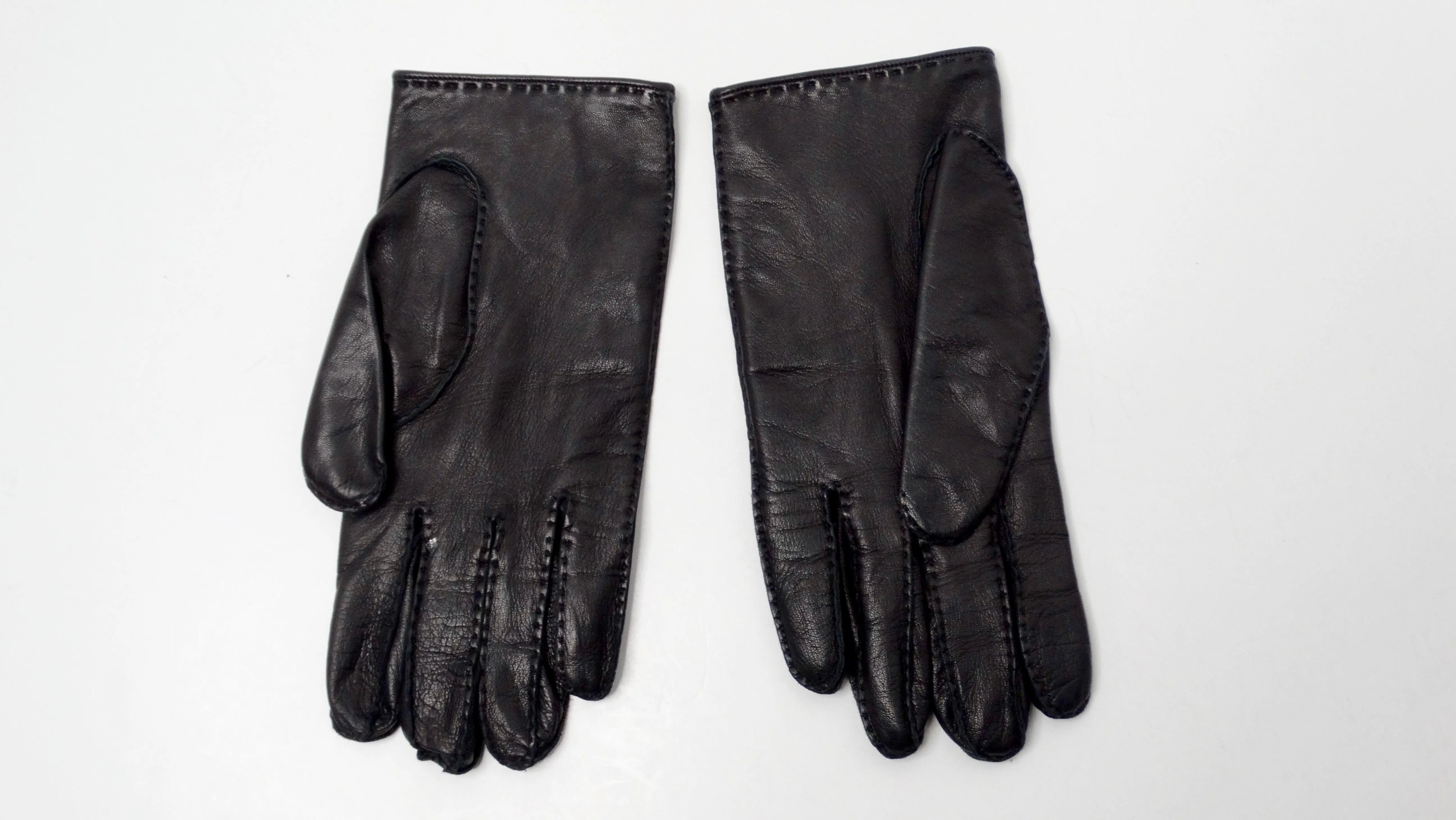Hermes Sellier Black Lambskin Leather With Gold-Tone Button Gloves
