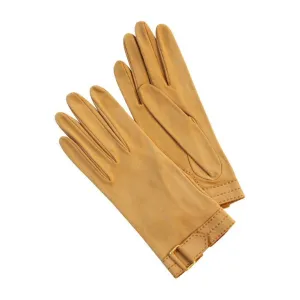 HERMES Vintage Tan Leather Gloves with Wrist Buckle Detail size 7