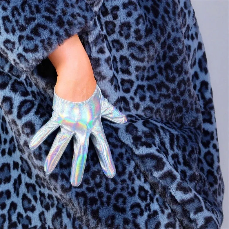 Holographic Leather Ultra Short Half Palm Gloves (13cm & 16cm)