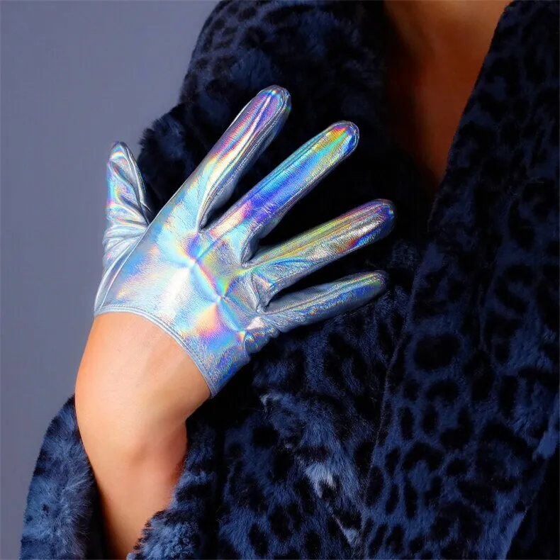 Holographic Leather Ultra Short Half Palm Gloves (13cm & 16cm)