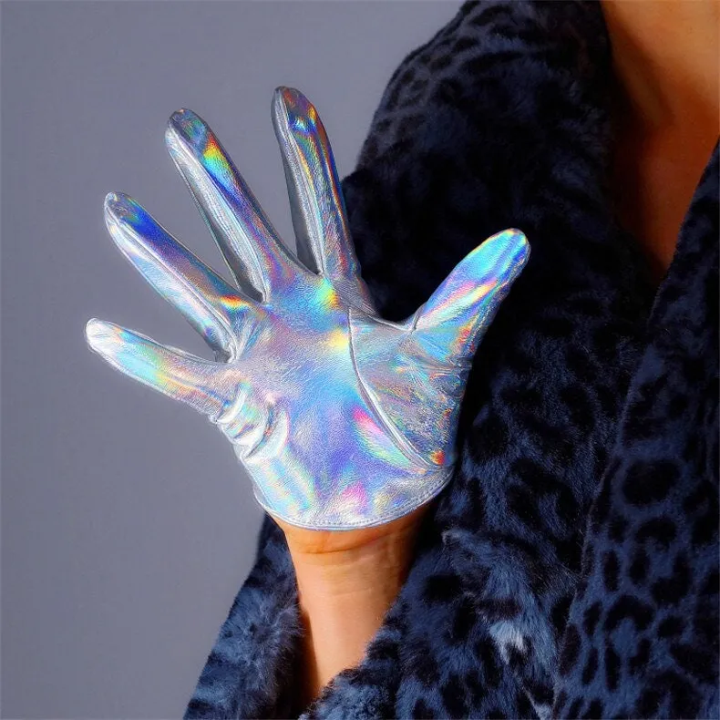Holographic Leather Ultra Short Half Palm Gloves (13cm & 16cm)
