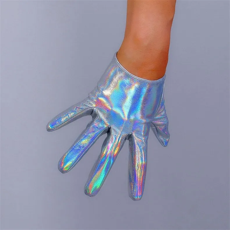 Holographic Leather Ultra Short Half Palm Gloves (13cm & 16cm)