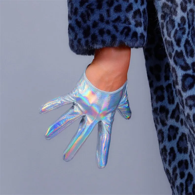 Holographic Leather Ultra Short Half Palm Gloves (13cm & 16cm)
