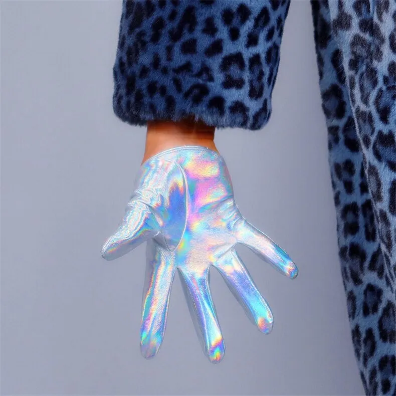 Holographic Leather Ultra Short Half Palm Gloves (13cm & 16cm)