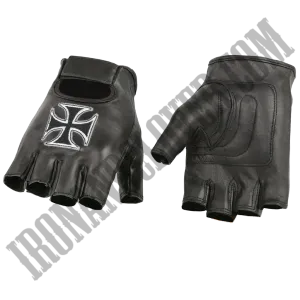 Iron Cross Leather Fingerless Glove