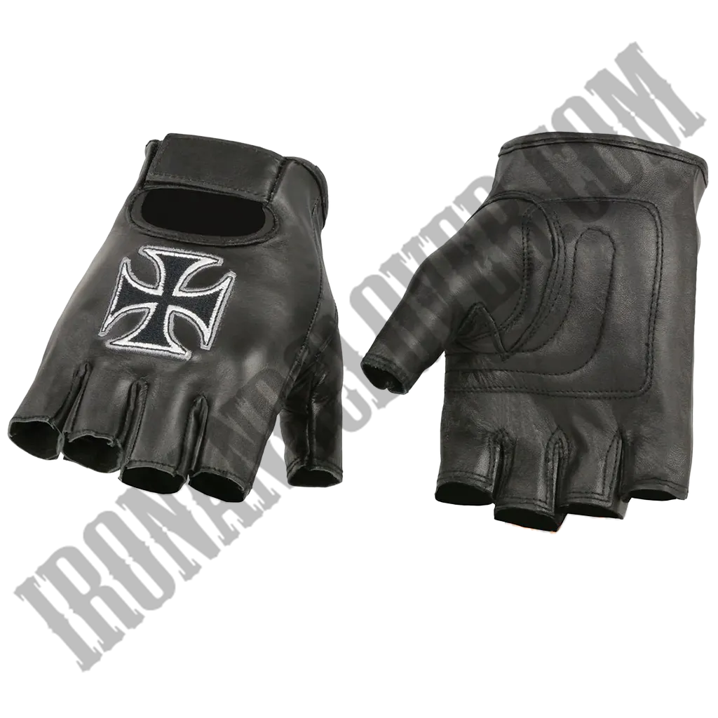 Iron Cross Leather Fingerless Glove