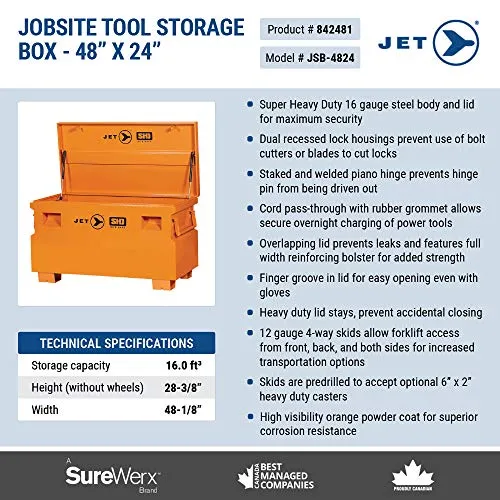 Jet 842481-48-Inch X 24-Inch Jobsite Tool Storage Box-Super Heavy Duty