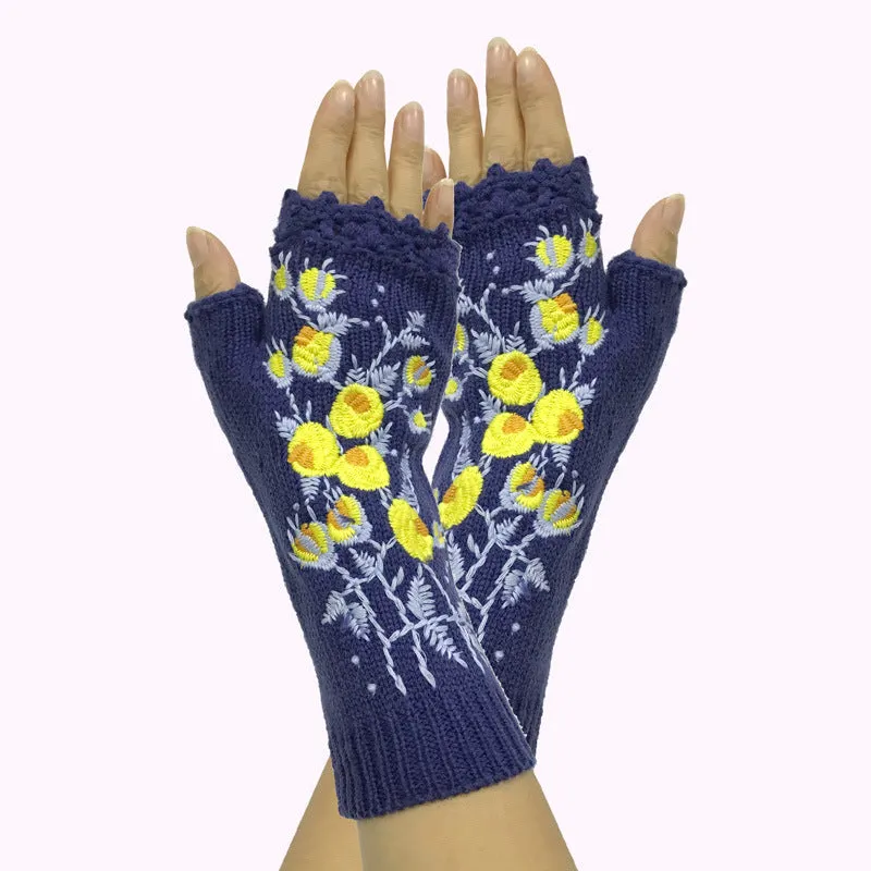 knitted embroidery gloves
