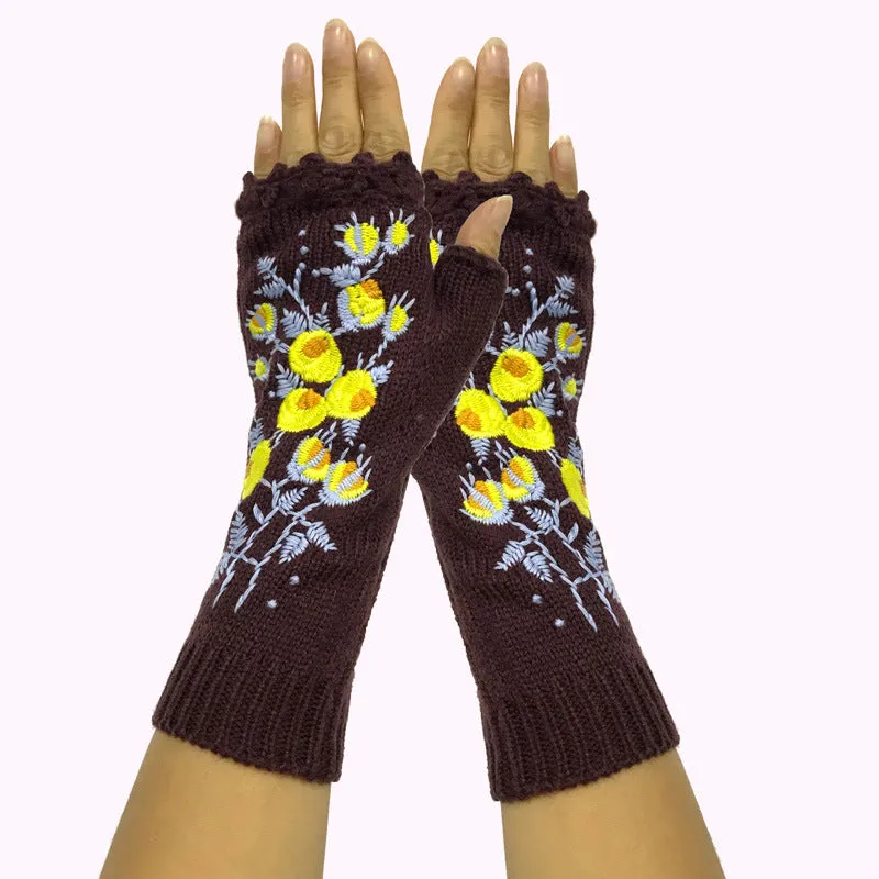 knitted embroidery gloves