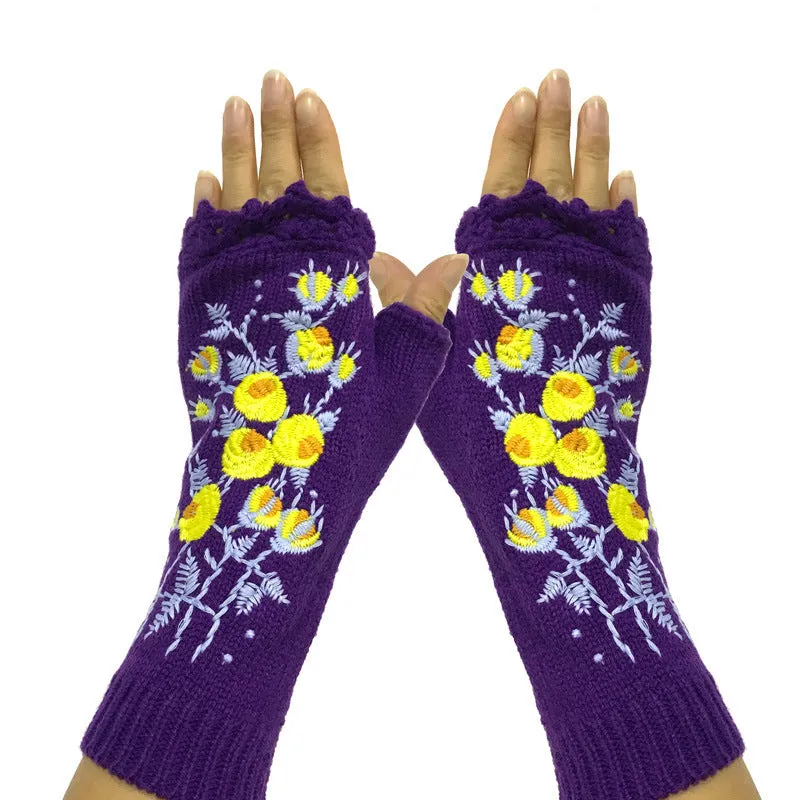 knitted embroidery gloves