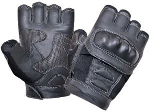 Knuckled Fingerless Leather Riding Gloves