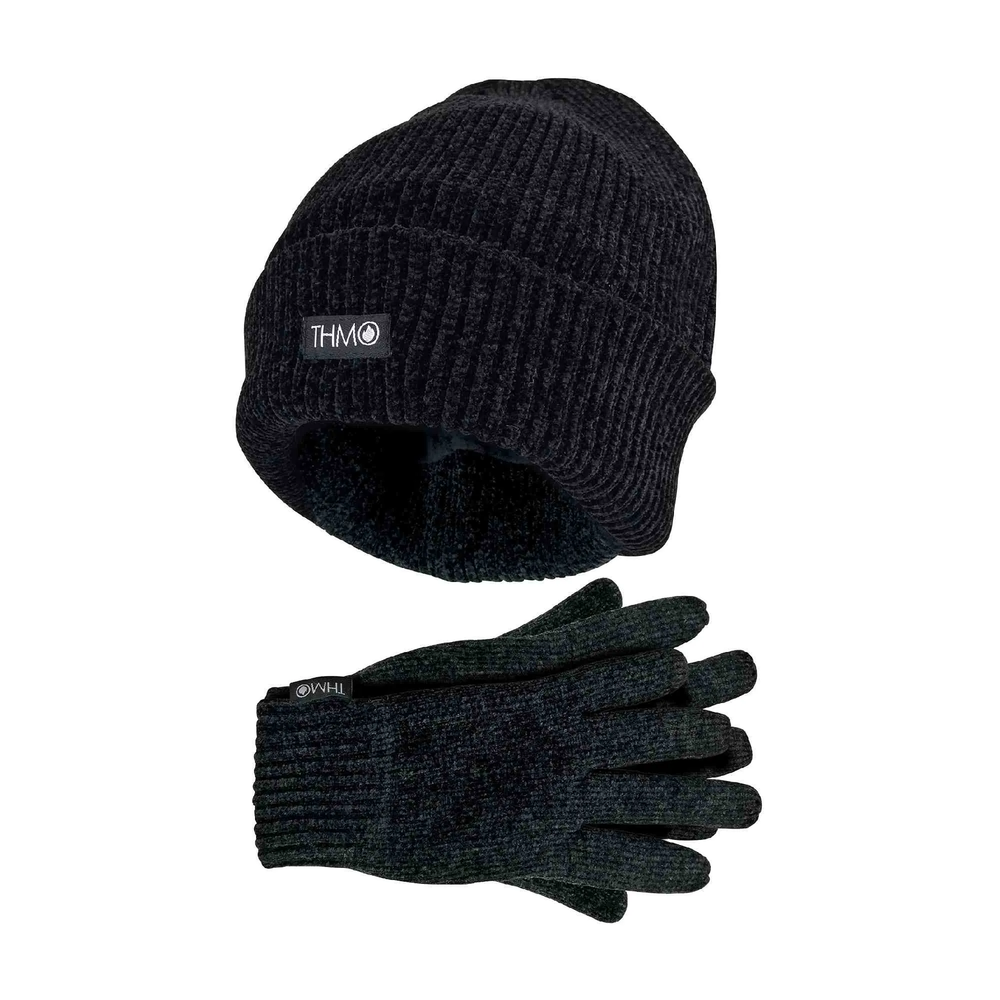 Ladies 3M Thinsulate Lined Chenille Thermal Beanie Hat & Gloves Set
